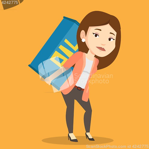 Image of Woman carrying oil barrel vector illustration.