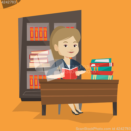 Image of Student reading book vector illustration.