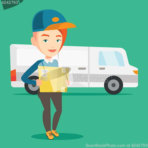 Image of Delivery courier carrying cardboard boxes.