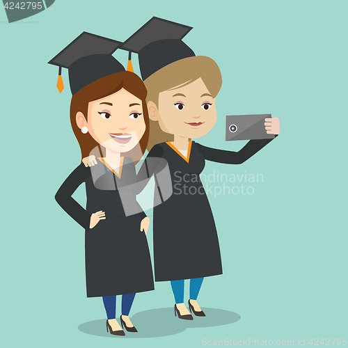 Image of Graduates making selfie vector illustration.