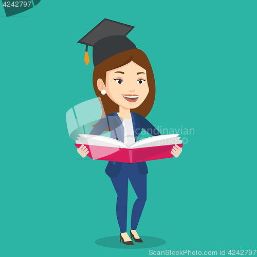 Image of Graduate with book in hands vector illustration.