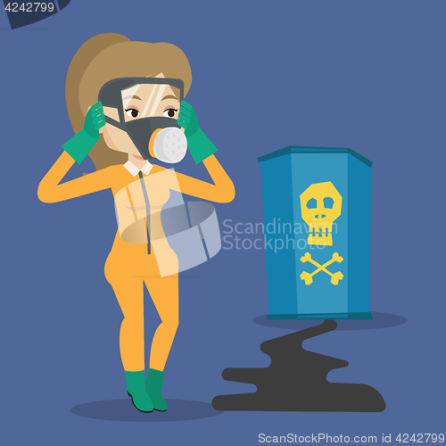 Image of Woman in radiation protective suit.