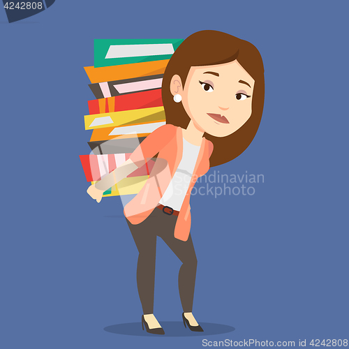 Image of Student with pile of books vector illustration.