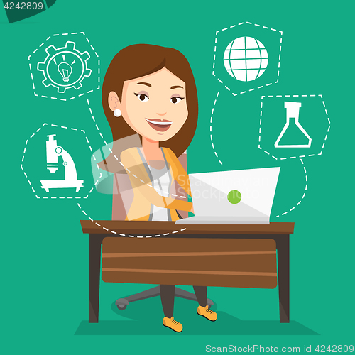 Image of Student working on laptop vector illustration.