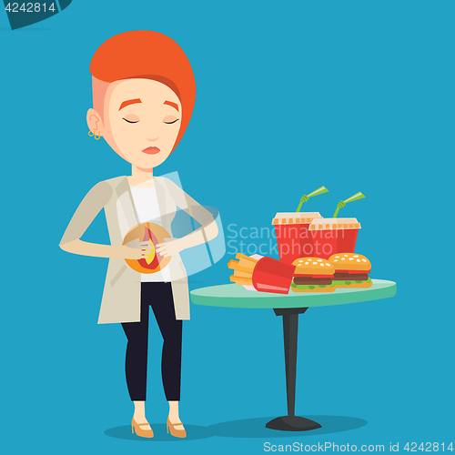 Image of Woman suffering from heartburn vector illustration