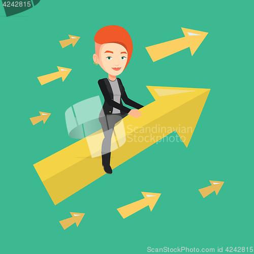 Image of Happy business woman flying to success.