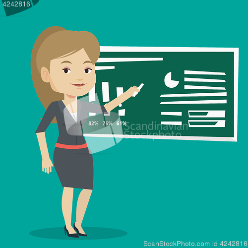 Image of Woman writing on a chalkboard vector illustration.