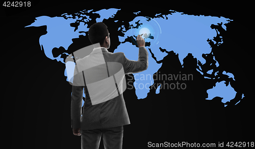 Image of businessman working with virtual world map