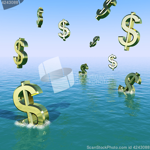 Image of Dollars Falling In The Sea Showing Depression Recession And Econ