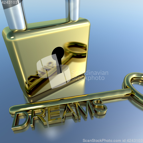 Image of Padlock With Dreams Key Showing Wishes Hope And Future