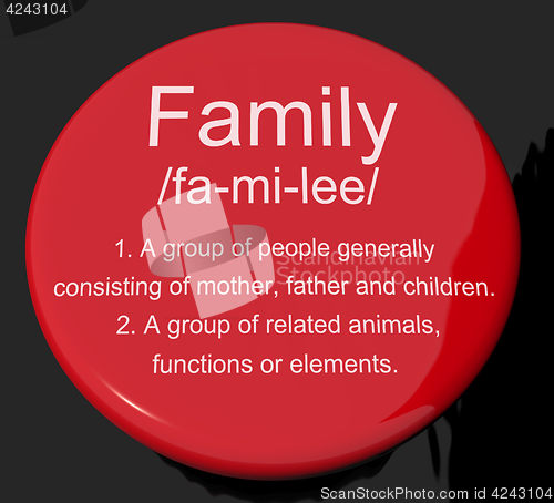 Image of Family Definition Button Showing Mom Dad And Kids Unity
