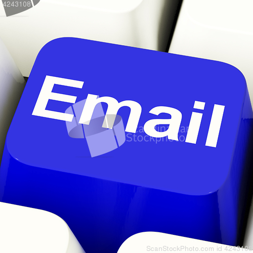 Image of Email Computer Key In Blue For Emailing Or Contacting