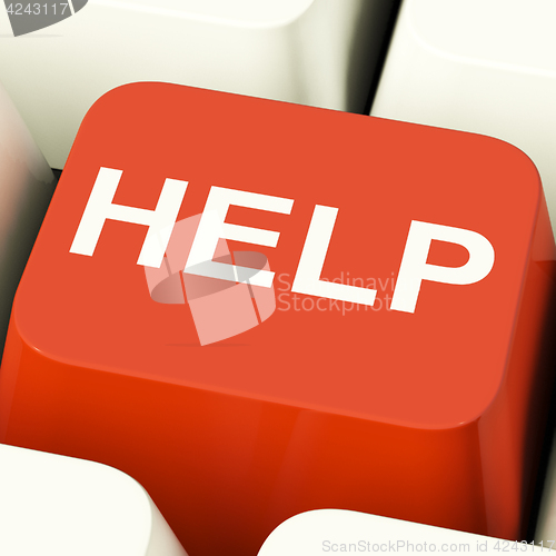 Image of Help Computer Button Showing Assistance Support And Answers