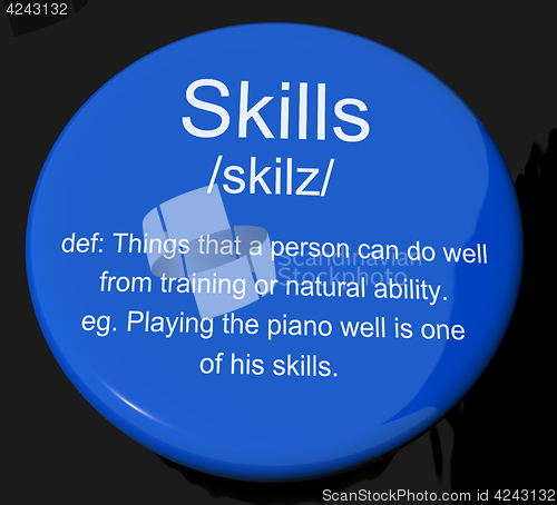 Image of Skills Definition Button Showing Aptitude Ability And Competence