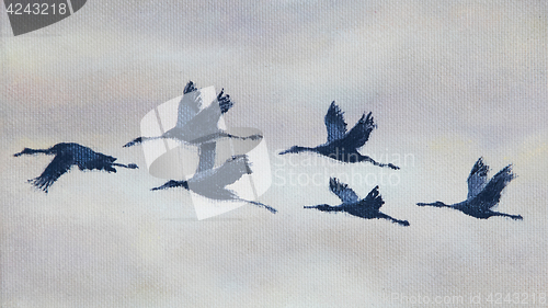 Image of Painting of birds flying 