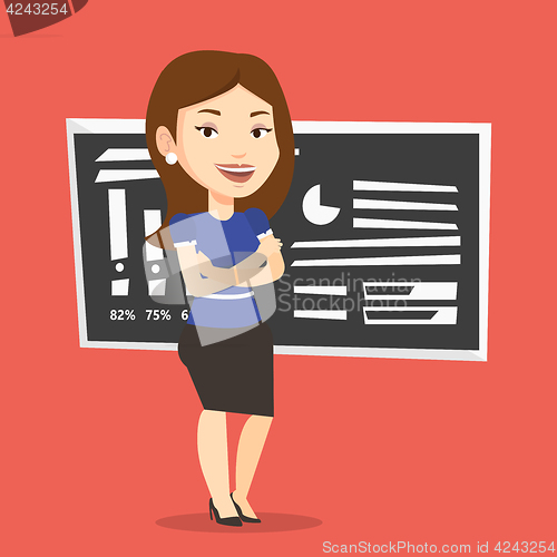 Image of Teacher or student standing in front of chalkboard