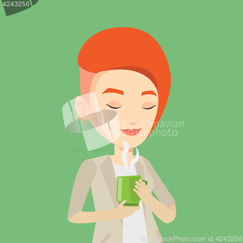 Image of Woman enjoying cup of coffee vector illustration