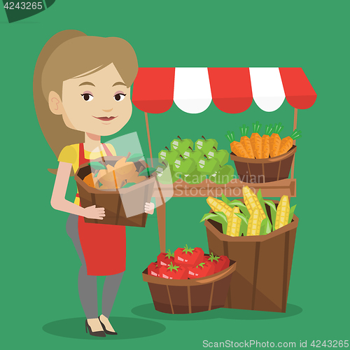 Image of Street seller with fruits and vegetables.