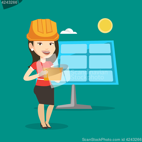 Image of Female worker of solar power plant.