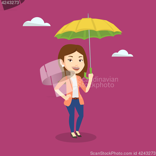 Image of Business woman insurance agent with umbrella.