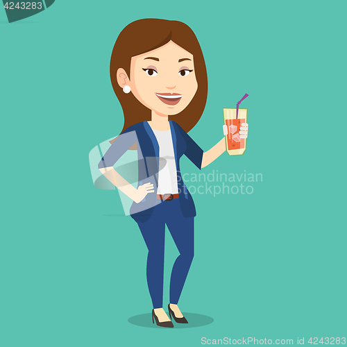 Image of Woman drinking cocktail vector illustration.