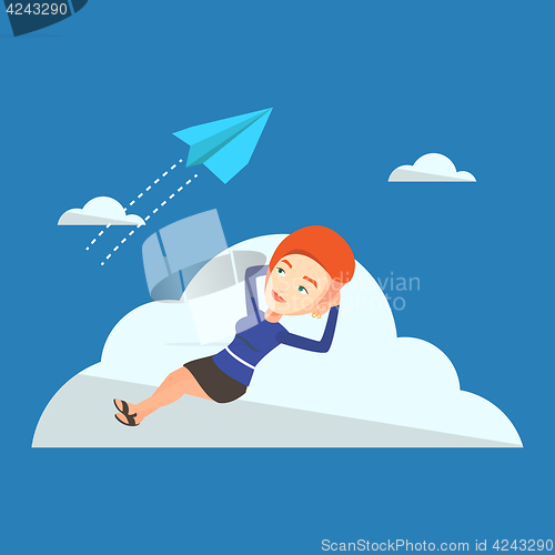Image of Business woman lying on cloud vector illustration.