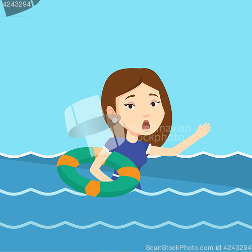 Image of Business woman sinking and asking for help.