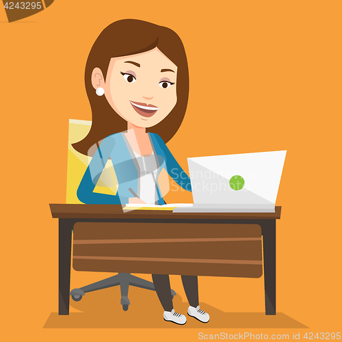 Image of Student using laptop for education.