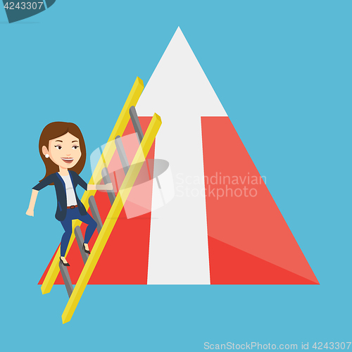 Image of Business woman climbing on mountain.