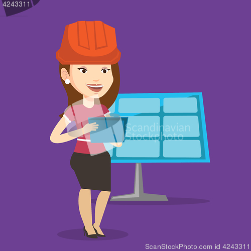 Image of Female worker of solar power plant.