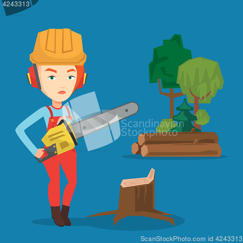 Image of Lumberjack with chainsaw vector illustration.