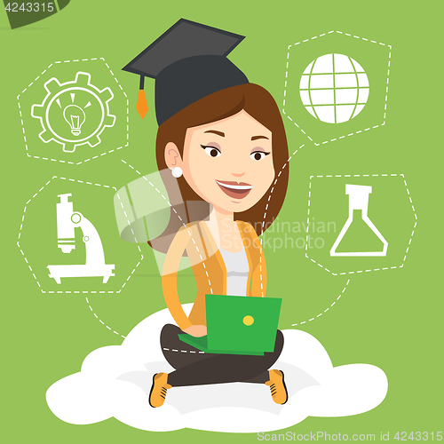 Image of Graduate sitting on cloud vector illustration.