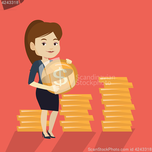 Image of Successful business woman with dollar coin.