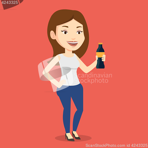 Image of Young woman drinking soda vector illustration.