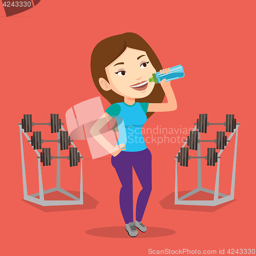 Image of Sportive woman drinking water vector illustration.
