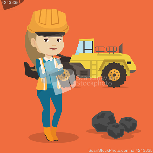 Image of Miner with a big excavator on background.