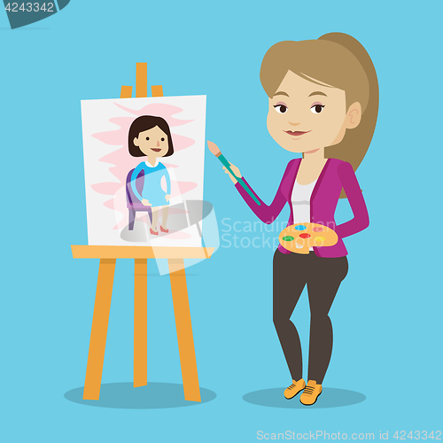 Image of Creative female artist painting portrait.