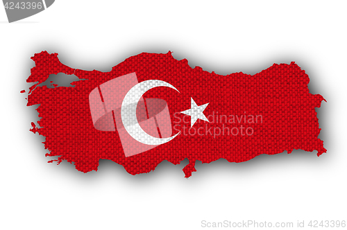 Image of Map and flag of Turkey on old linen