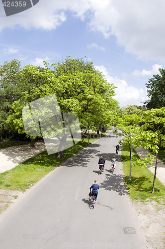 Image of bicycle riders vondel park amsterdam