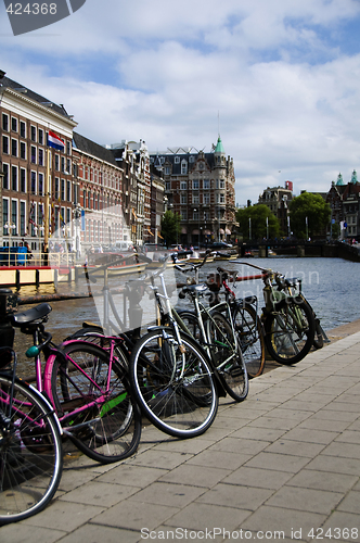 Image of bicycles on the canal amsterdam holland