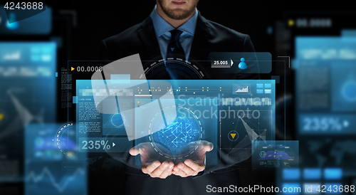 Image of close up of businessman with virtual screens