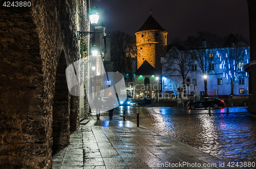 Image of Nightt view of the street, Tallinn Estonia.