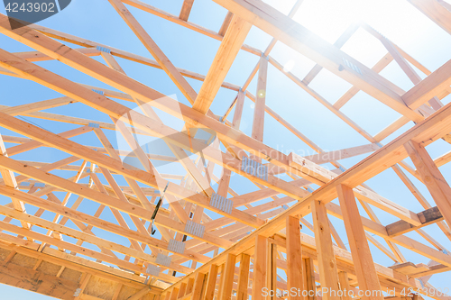 Image of Wood Home Framing Abstract At Construction Site.