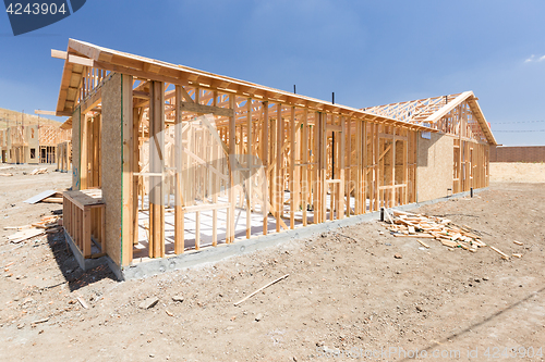 Image of Wood Home Framing Abstract At Construction Site.