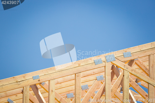 Image of Wood Home Framing Abstract At Construction Site.
