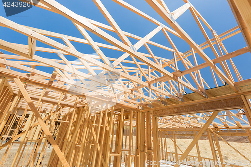 Image of Wood Home Framing Abstract At Construction Site.