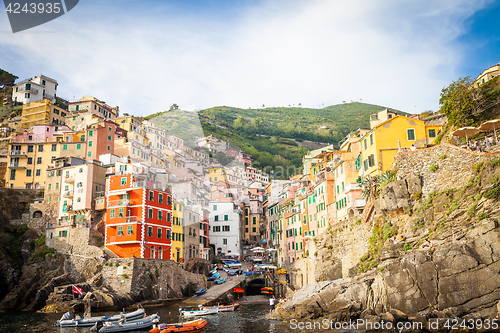 Image of Riomaggiore in Cinque Terre, Italy - Summer 2016 - view from the