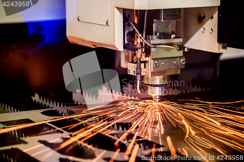 Image of CNC Laser cutting of metal, modern industrial technology.