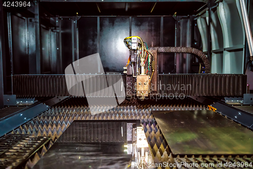 Image of CNC Laser cutting of metal, modern industrial technology.