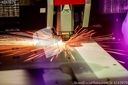 Image of CNC Laser cutting of metal, modern industrial technology.